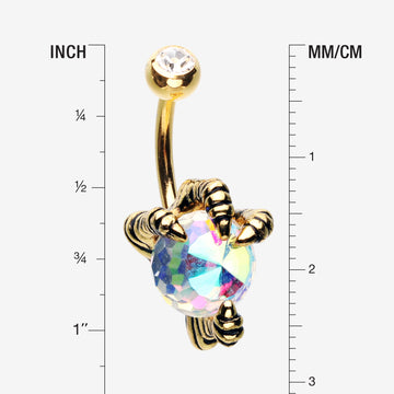 Detail View 1 of Golden Dragon's Claw Paragon Belly Button Ring-Aurora Borealis